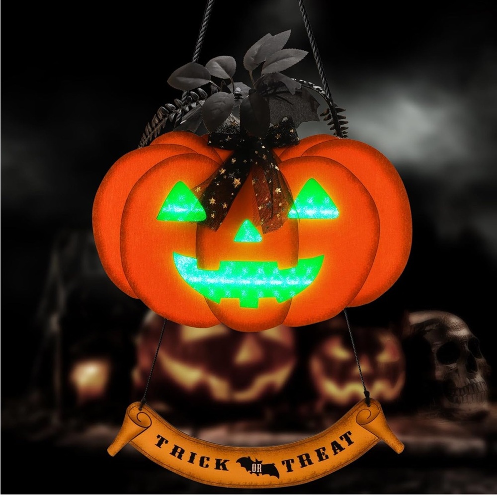 🆕 Halloween Pumpkins Light Up Decoration,Trick or Treat Sign with Rope